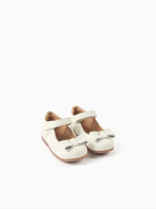 Ballerines en cuir avec nœud décoratif - Kiabi