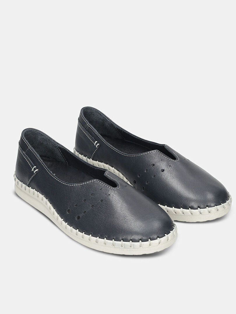 Ballerines Cuir Daim Bleu GAGEAC - Pointue Talon Plissé Confort Femme