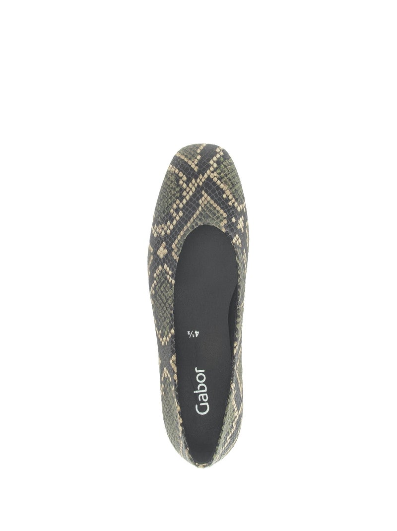 Ballerines  en cuir imprimé reptile Vert - Kiabi
