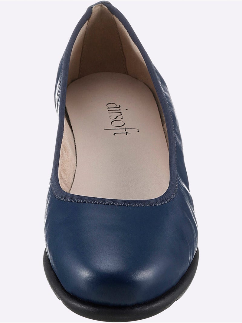 Ballerines en cuir lisse à semelle flexible et talon bas - Taille standard - Witt Bleu foncé - Kiabi
