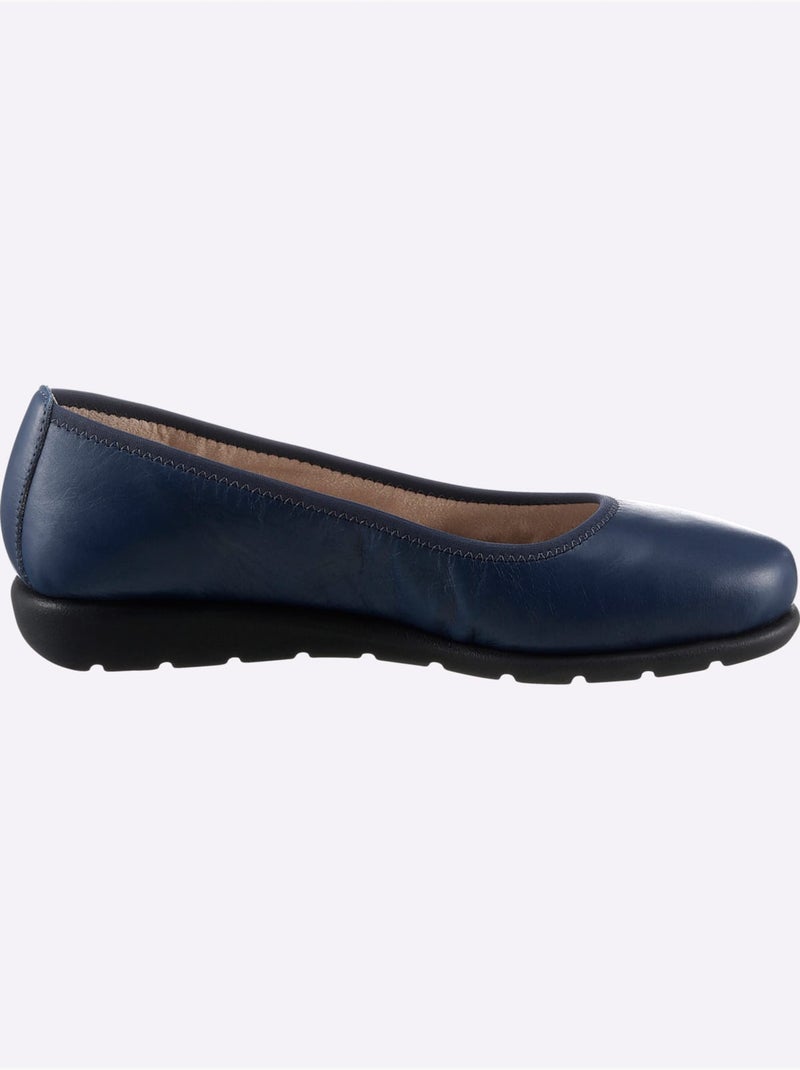Ballerines en cuir lisse à semelle flexible et talon bas - Taille standard - Witt Bleu foncé - Kiabi