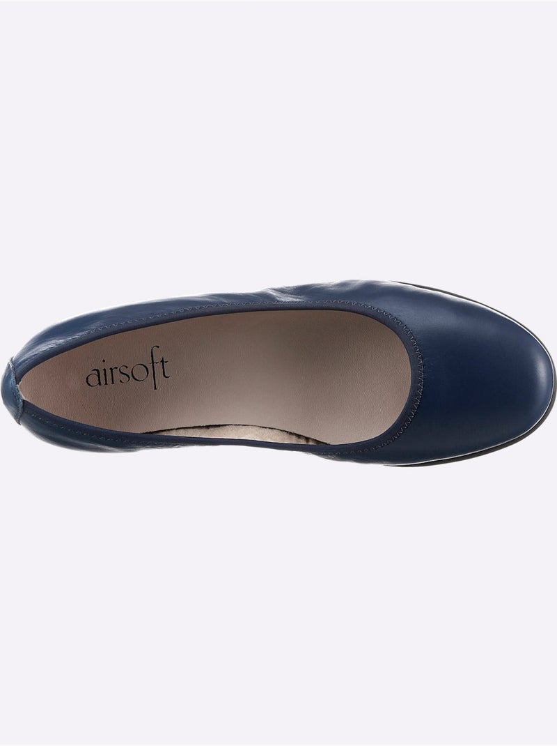 Ballerines en cuir lisse à semelle flexible et talon bas - Taille standard - Witt Bleu foncé - Kiabi