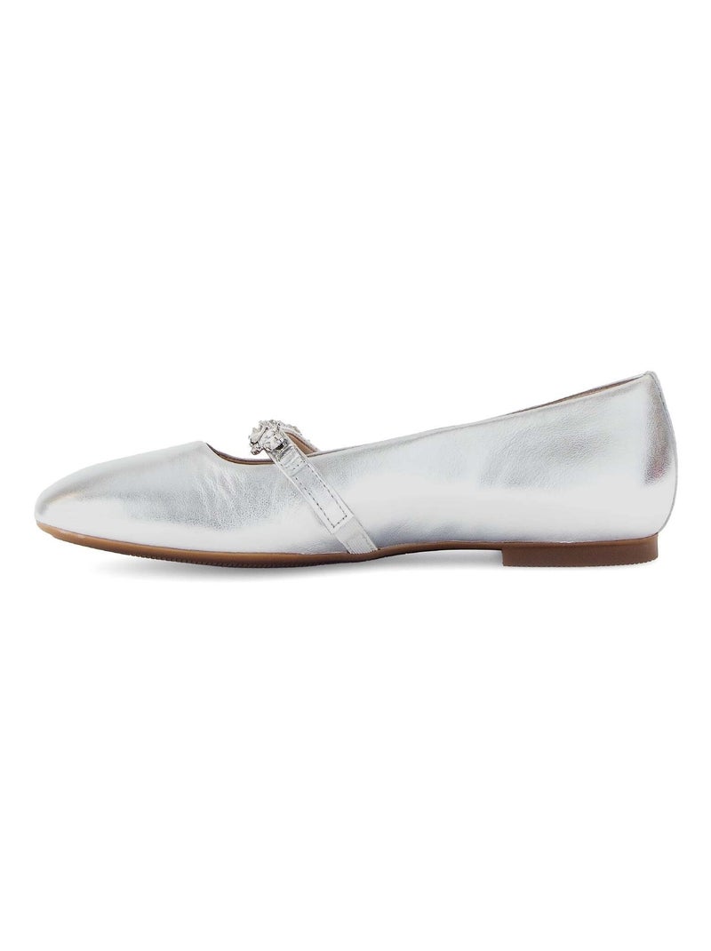 Ballerines  en cuir lisse Argent - Kiabi