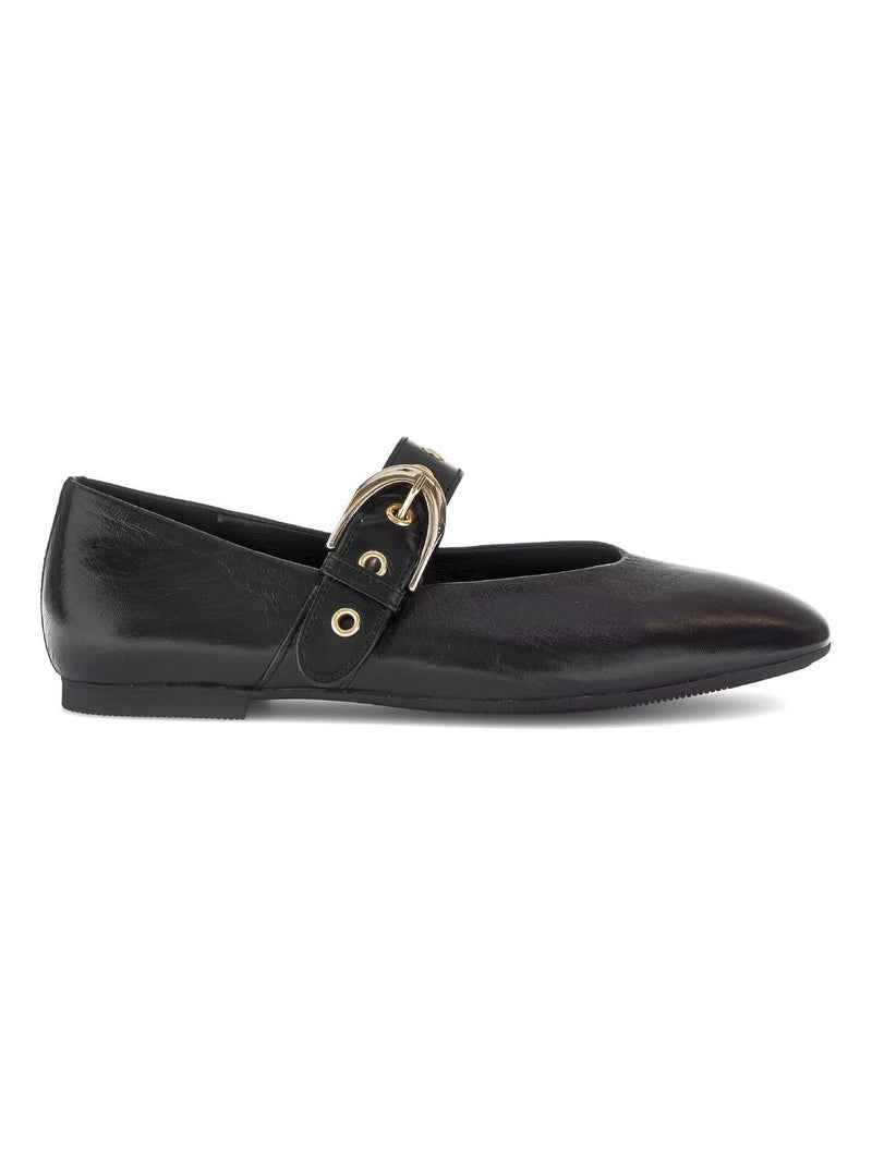 Ballerines  en cuir lisse Noir - Kiabi