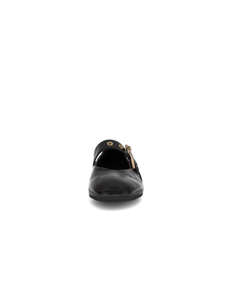 Ballerines  en cuir lisse Noir - Kiabi
