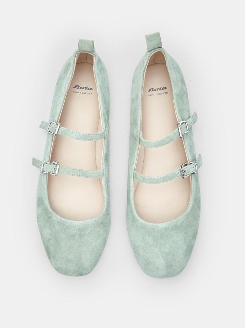 Ballerines en daim confortables  avec double bande BATA Vert - Kiabi
