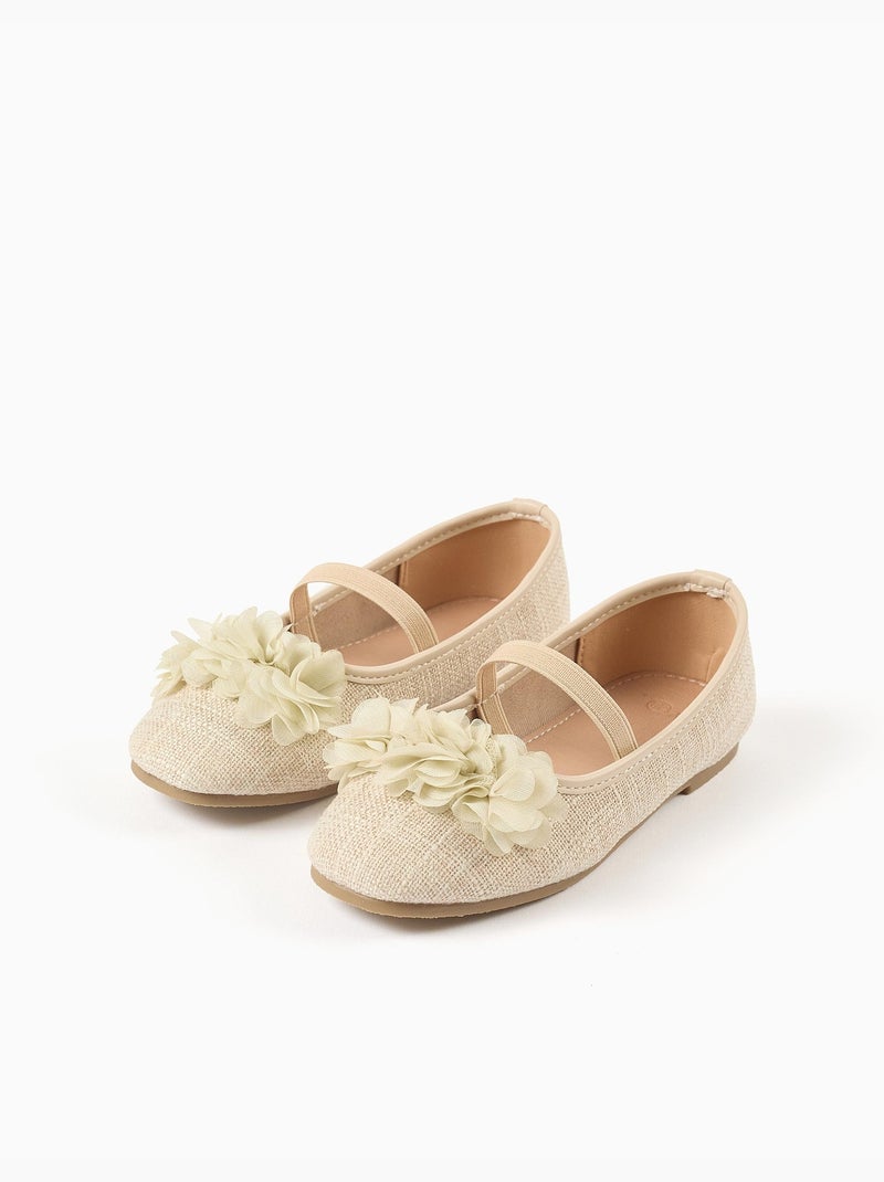 Ballerines en lin avec fleurs Beige - Kiabi