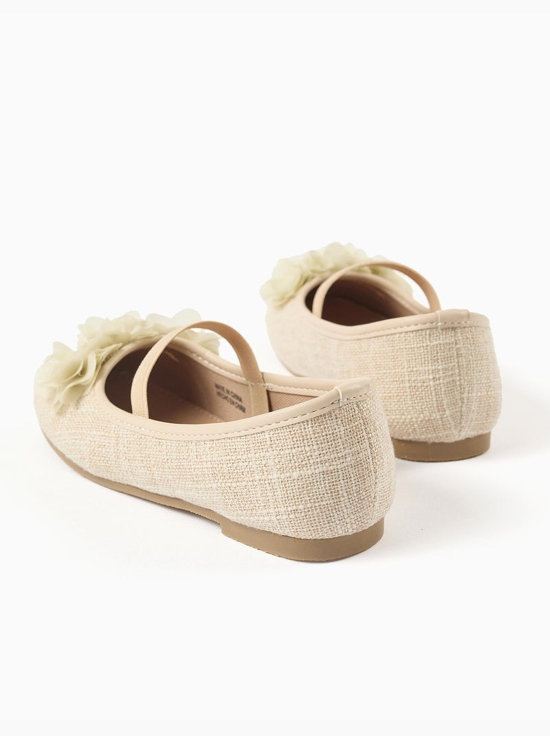 Ballerines en lin avec fleurs Beige - Kiabi