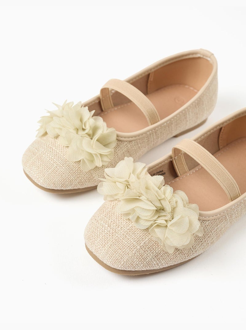 Ballerines en lin avec fleurs Beige - Kiabi