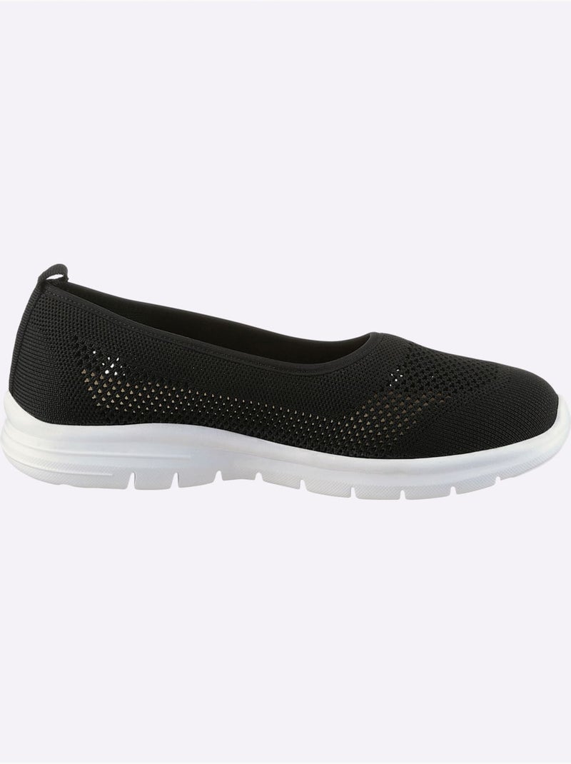 Ballerines en matière textile ajourée avec semelle confortable en cuir - Taille standard - Helline Noir - Kiabi