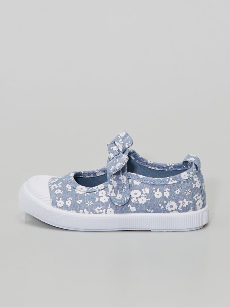 Ballerines en toile à scratch bleu - Kiabi