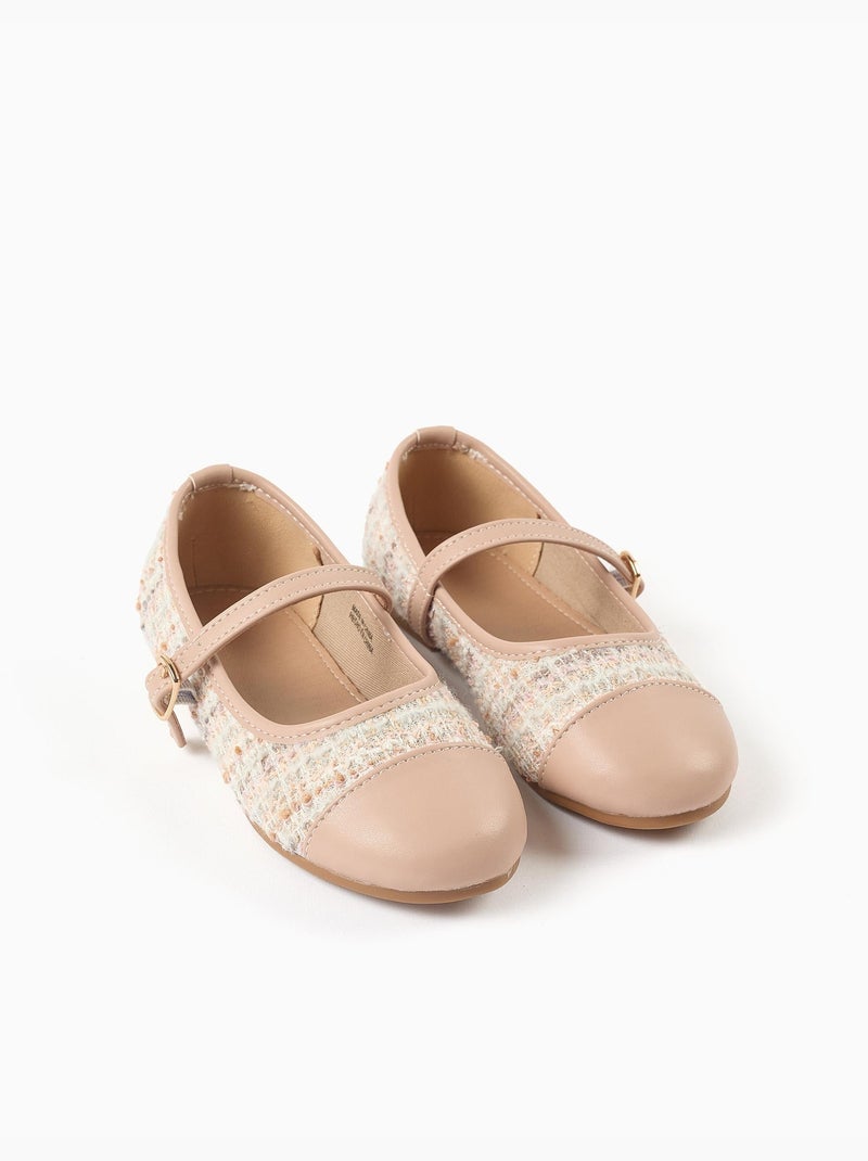 Ballerines en tweed avec bride Rose clair - Kiabi