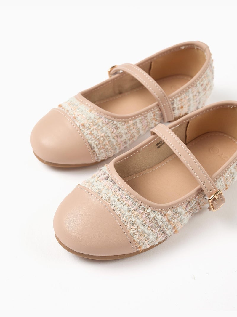 Ballerines en tweed avec bride Rose clair - Kiabi