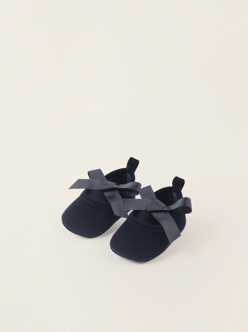 Ballerines en Velours avec Nœud Bleu foncé - Kiabi