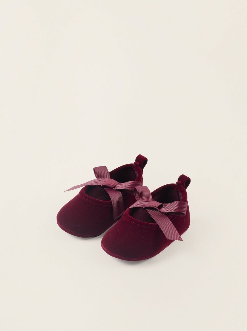 Ballerines en Velours avec Nœud Rouge foncé - Kiabi