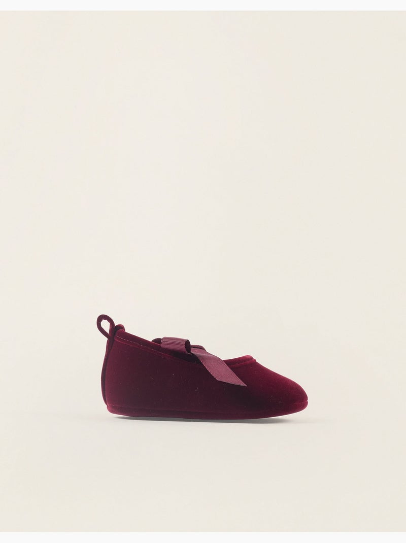 Ballerines en Velours avec Nœud Rouge foncé - Kiabi