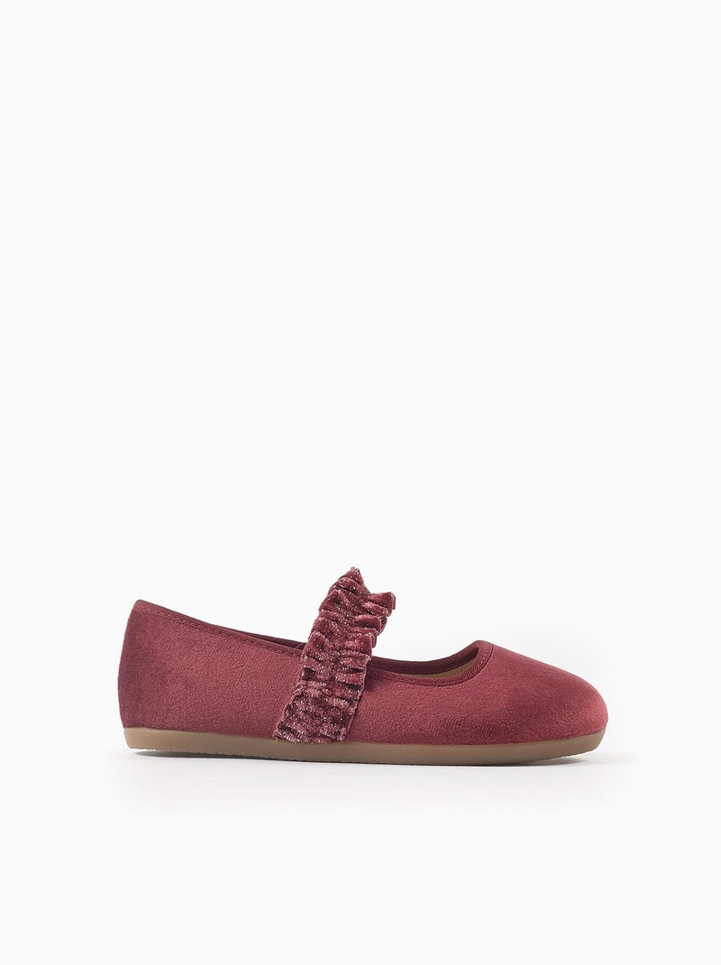 Ballerines en Velours avec Volants et Brillants Rose - Kiabi