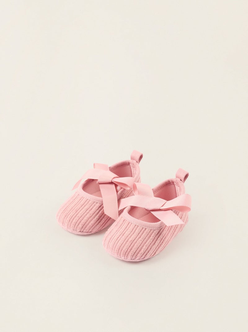 Ballerines en Velours Côtelé avec Nœud Rose - Kiabi