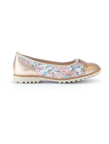 Ballerines fleuries en cuir lisse