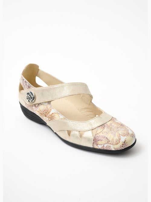 Ballerines grande largeur cuir scratchées - Afibel - Kiabi