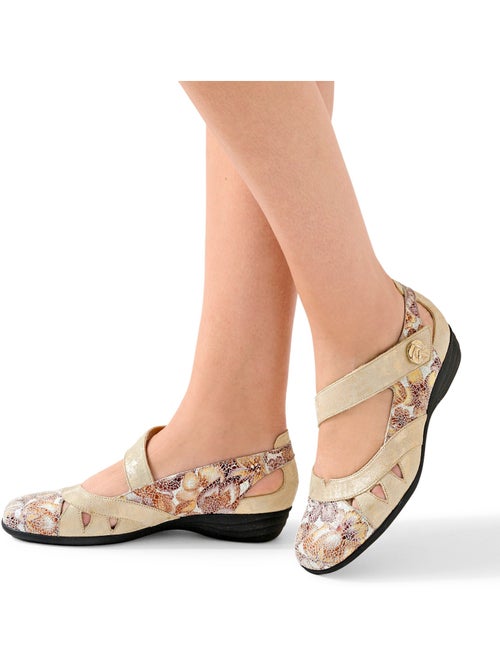 Ballerines grande largeur cuir scratchées - Afibel - Kiabi