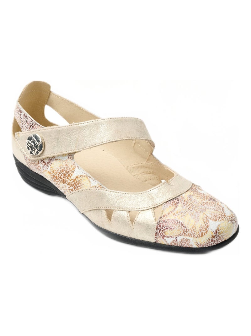 Ballerines grande largeur cuir scratchées Beige - Kiabi