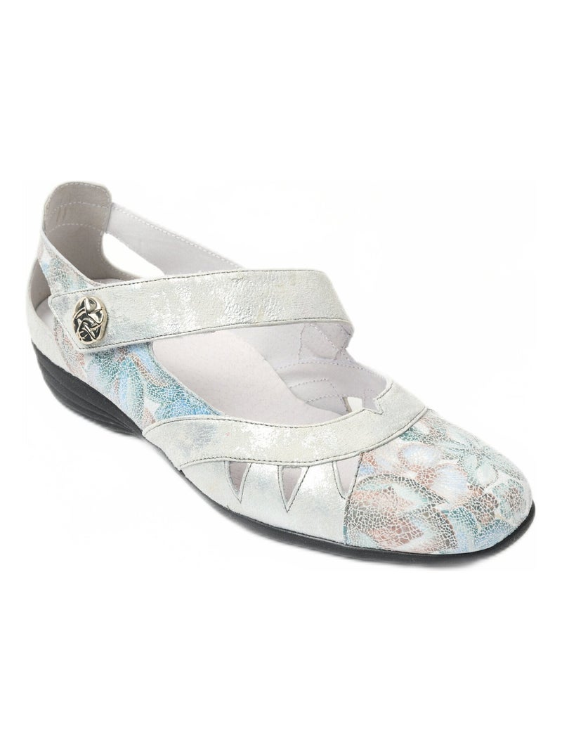 Ballerines grande largeur cuir scratchées Gris - Kiabi