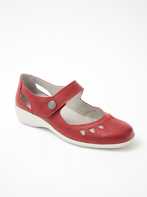 Ballerines grande largeur scratchées cuir - Afibel - Kiabi