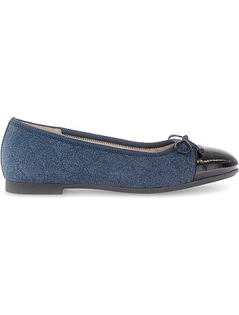 Ballerines jeans bout vernis (cuir et textile)