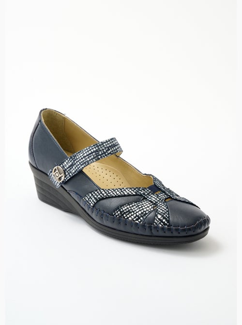Ballerines largeur confort cuir scratchées - Afibel - Kiabi
