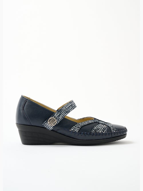 Ballerines largeur confort cuir scratchées - Afibel - Kiabi