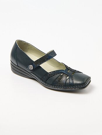 Ballerines largeur confort cuir scratchées - Afibel