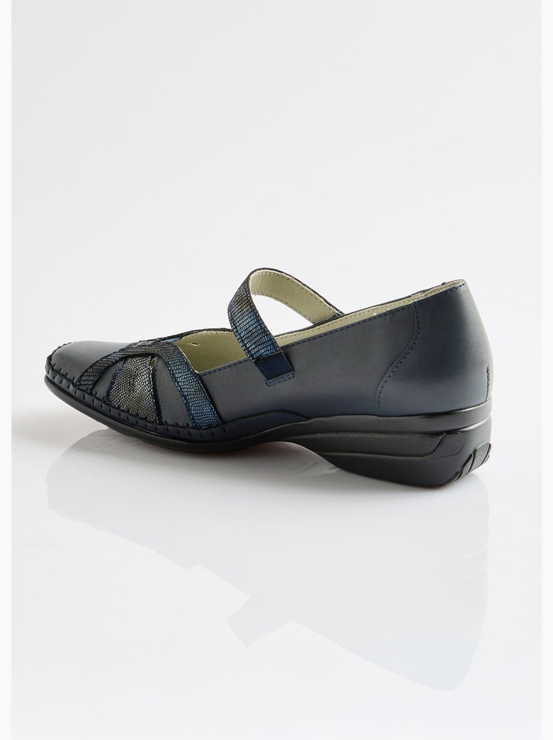 Ballerines largeur confort cuir scratchées - Afibel Bleu marine - Kiabi
