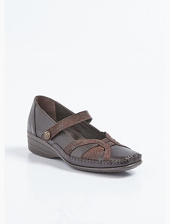 Ballerines largeur confort cuir scratchées - afibel