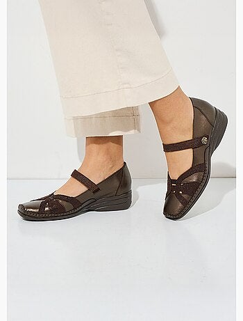 Ballerines largeur confort cuir scratchées - afibel