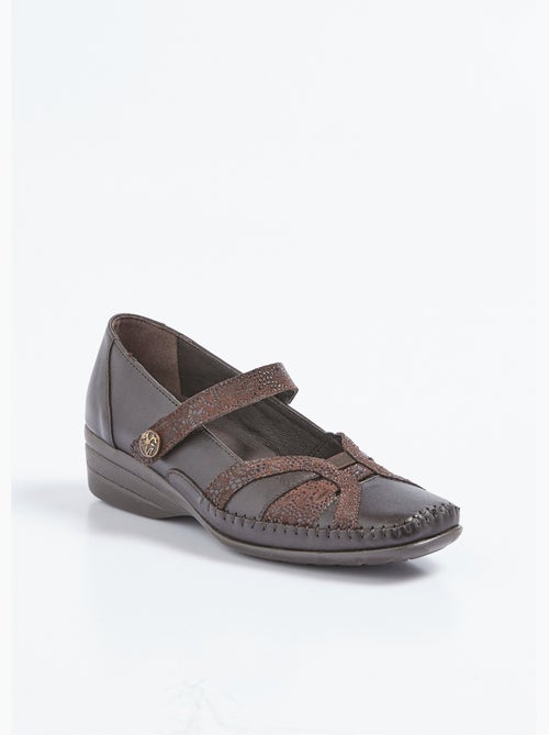 Ballerines largeur confort cuir scratchées - Afibel - Kiabi