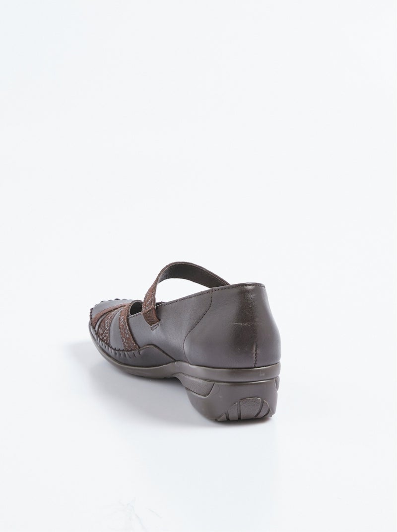Ballerines largeur confort cuir scratchées - Afibel Marron - Kiabi