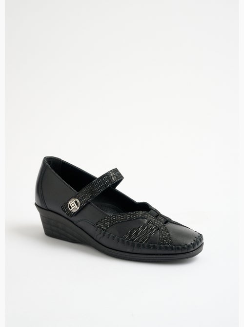 Ballerines largeur confort cuir scratchées - Afibel - Kiabi