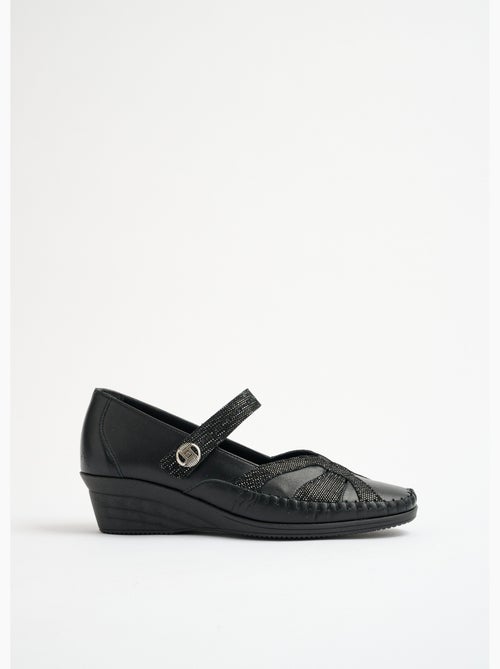 Ballerines largeur confort cuir scratchées - Afibel - Kiabi
