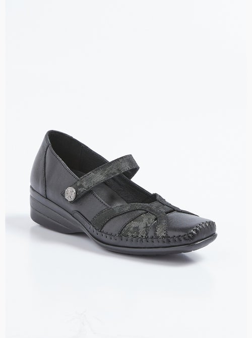 Ballerines largeur confort cuir scratchées - Afibel - Kiabi