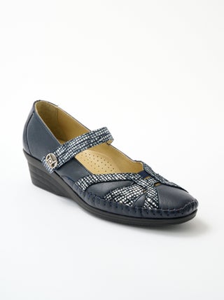 Ballerines largeur confort cuir scratchées