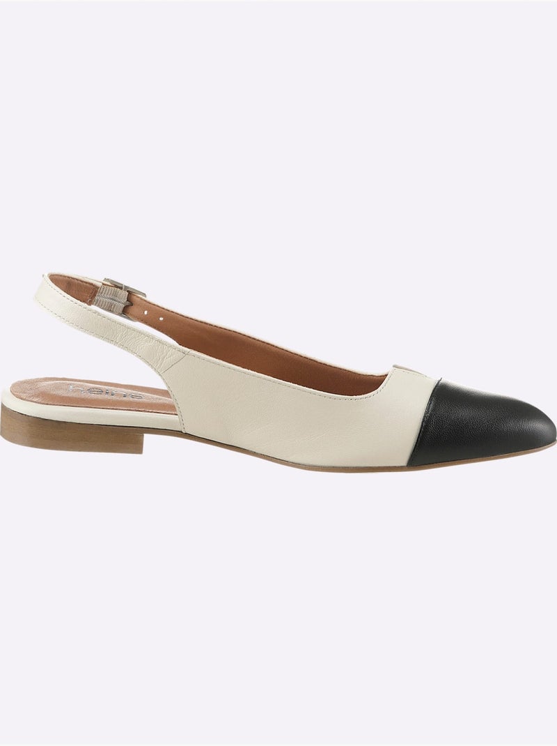 Ballerines Ouvertes à L'arrière De Fabrication Portugaise - Taille Standard - Helline Blanc Noir - Kiabi