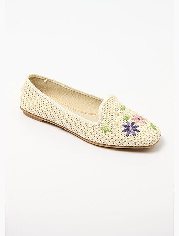 Ballerines ouvertes textile brodé talon plat - Afibel