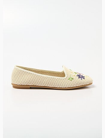 Ballerines ouvertes textile brodé talon plat - Afibel