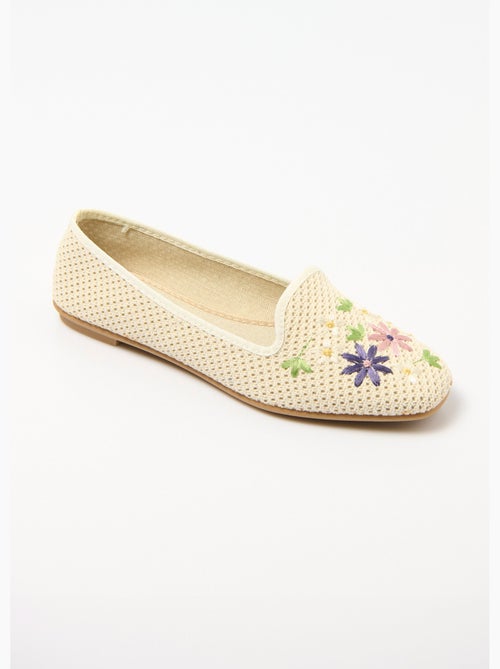 Ballerines ouvertes textile brodé talon plat - Afibel - Kiabi