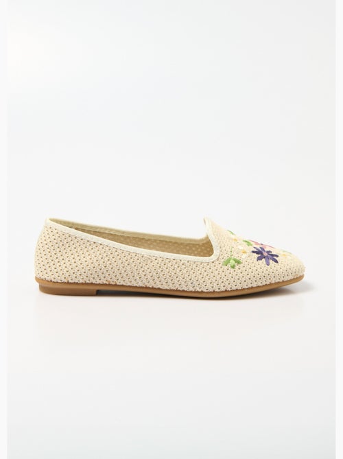 Ballerines ouvertes textile brodé talon plat - Afibel - Kiabi