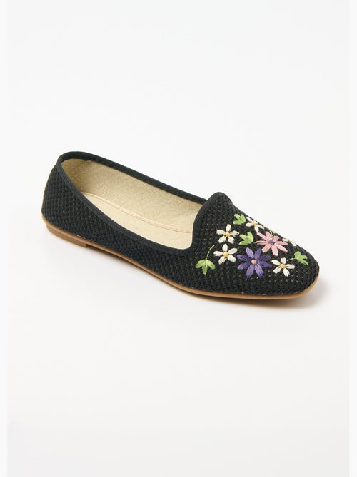 Ballerines ouvertes textile brodé talon plat - Afibel - Kiabi