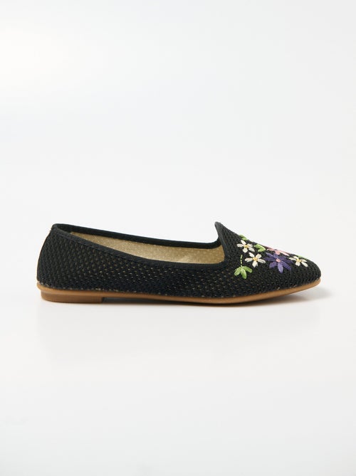 Ballerines ouvertes textile brodé talon plat - Afibel - Kiabi