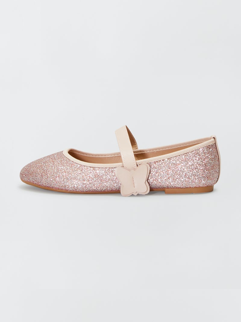 Ballerines pailletées avec lanière scratchée rose - Kiabi