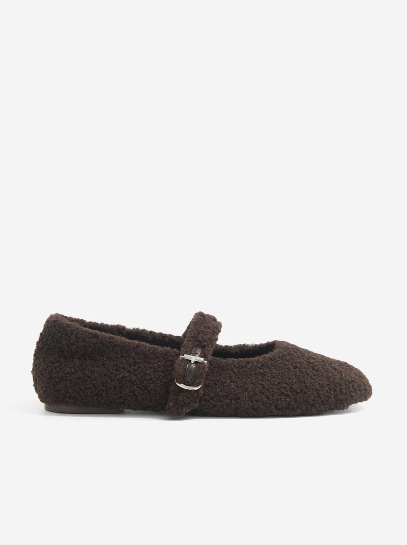 Ballerines plates effet moutonné Marron - Kiabi